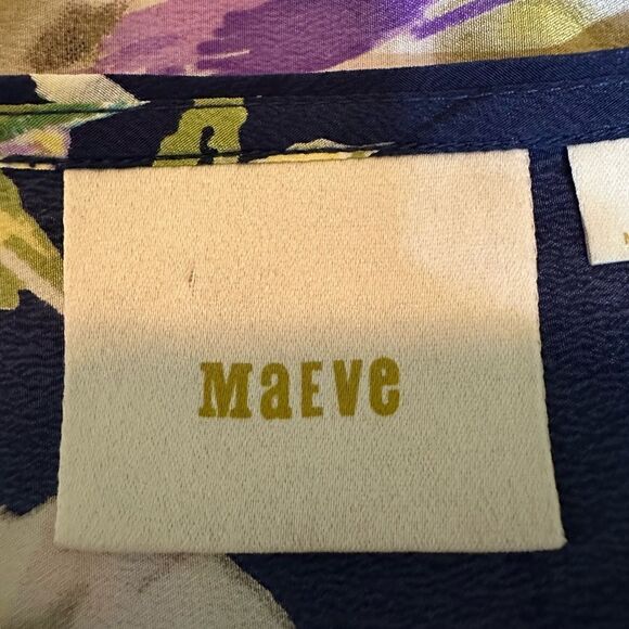 MAEVE ANTHROPOLOGIE Women's Gardenia Floral Silk Blouse Blue Size 4 - Picture 4 of 11